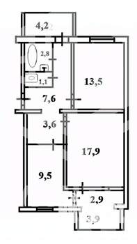2-к квартира, вторичка, 57м2, 1/9 этаж