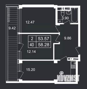 2-к квартира, вторичка, 58м2, 3/8 этаж