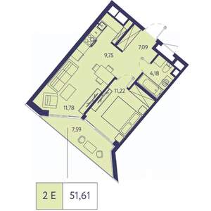 2-к квартира, вторичка, 52м2, 6/20 этаж