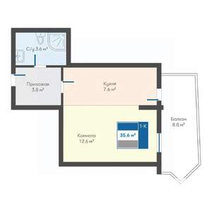 1-к квартира, вторичка, 36м2, 8/12 этаж