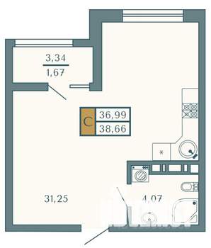 Студия квартира, строящийся дом, 39м2, 2/9 этаж