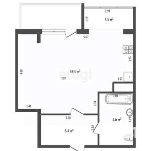 1-к квартира, сданный дом, 53м2, 6/12 этаж