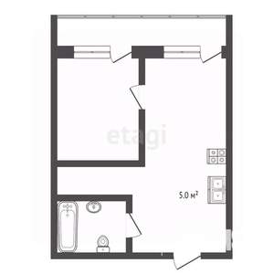 1-к квартира, вторичка, 42м2, 2/2 этаж