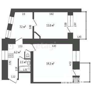 2-к квартира, вторичка, 52м2, 2/3 этаж