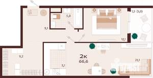 2-к квартира, вторичка, 67м2, 3/9 этаж