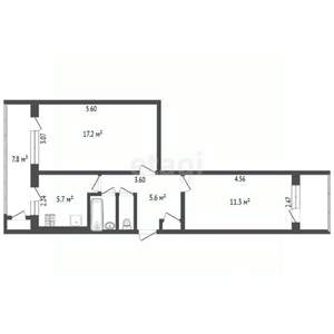 2-к квартира, вторичка, 55м2, 2/6 этаж