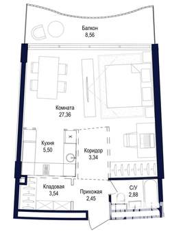 2-к квартира, вторичка, 54м2, 3/8 этаж