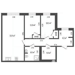 3-к квартира, вторичка, 84м2, 7/8 этаж