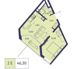 2-к квартира, вторичка, 46м2, 7/20 этаж