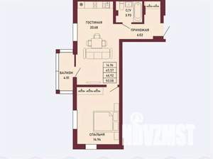 1-к квартира, вторичка, 47м2, 8/16 этаж