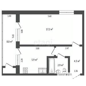 1-к квартира, вторичка, 39м2, 5/5 этаж