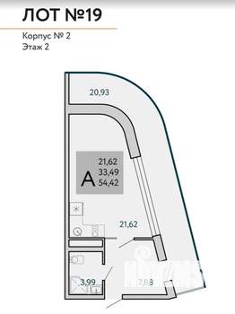 Студия квартира, вторичка, 54м2, 2/9 этаж
