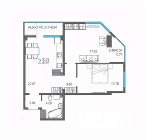 2-к квартира, вторичка, 64м2, 12/17 этаж