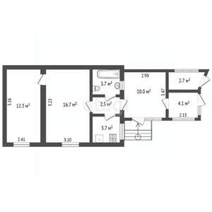 2-к квартира, вторичка, 56м2, 1/2 этаж