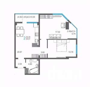 2-к квартира, строящийся дом, 64м2, 13/17 этаж