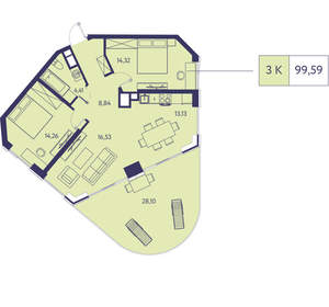 3-к квартира, вторичка, 100м2, 13/20 этаж