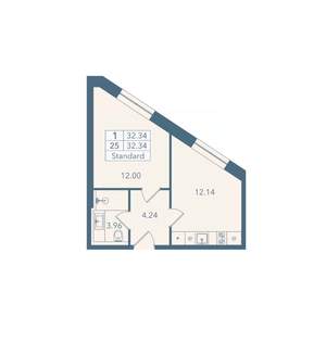 1-к квартира, вторичка, 32м2, 3/8 этаж