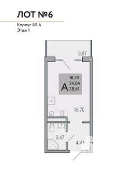 Студия квартира, вторичка, 29м2, 6/9 этаж