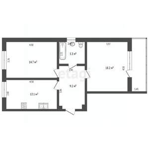 2-к квартира, вторичка, 60м2, 4/4 этаж